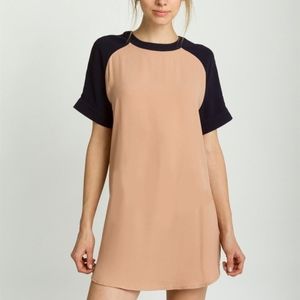 Navy and Beige Color Block T-Shirt Dress